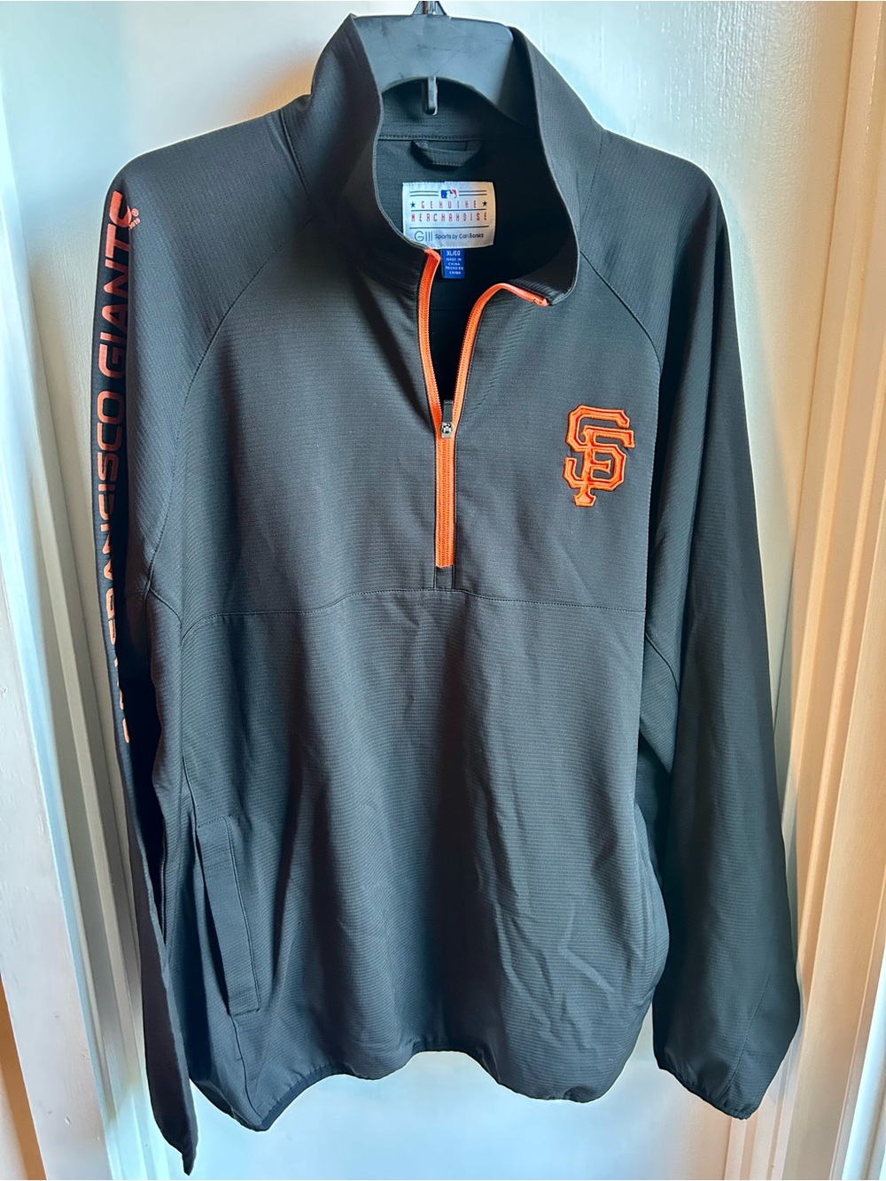 G-III Sports by Carl Banks SF Giants MLB 1/4 Zip Pullover Jacket XL Black/Orange